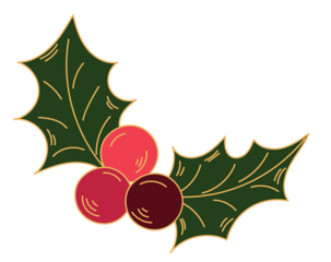 Christmas holly branch with berries sticker doodle style isolated on transparent background