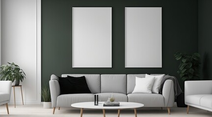 Mock-up frame in home interior background 02, Modern luxury dark olive green living room interior, Generative AI, Generative, AI