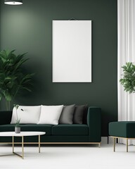 Mock-up frame in home interior background 04, Modern luxury dark olive green living room interior, Generative AI, Generative, AI