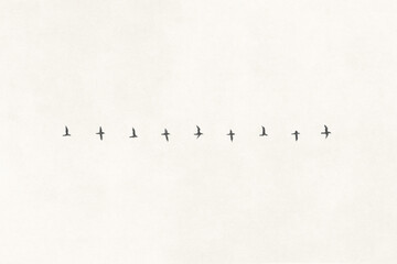 Illustration of flight steps progress of a migratory bird - obrazy, fototapety, plakaty