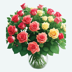 Bunch of beautiful blooming roses in vase