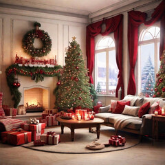 Fototapeta na wymiar living room christmas background