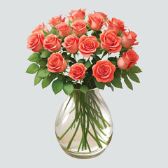 Bunch of beautiful blooming roses in vase
