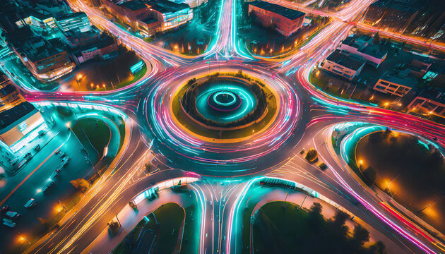 Roundabout High Speed Photo at night