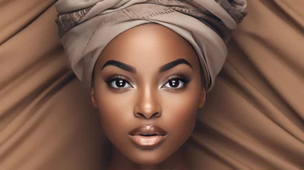 Zelfklevend Fotobehang Beautiful african american woman in turban. Beauty, fashion. © bad_jul