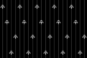 Elements of ornate vintage symbol. Stripes white on black classic vertical trellis, floral motifs. Design print for railling, architecture, interior, fence, textile, wallpaper, background. Set 21