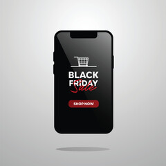 Simple 3D illustration of a black Friday smartphone in vector image."