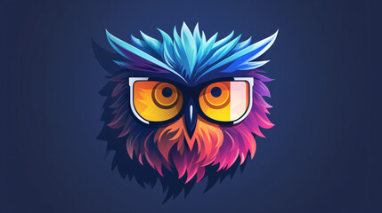 Vector colored owl logo with glasses and hair