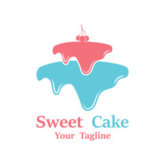 Sweet Cake Logo. Birthday Cake Icon With sweet cherries
