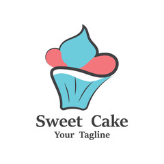 Sweet Cake Logo. Birthday Cake Icon With sweet cherries