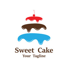 Sweet Cake Logo. Birthday Cake Icon With sweet cherries