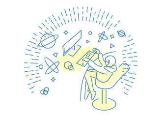 イラスト素材: オンラインを楽しむ女子