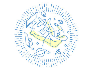 イラスト素材: オンラインを楽しむ女子