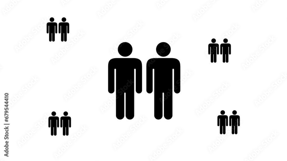 Poster zoom in and out animation the man with man symbol. large black symbol in the center and four small s