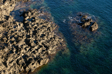 Coastline formed by volcanic activity in Ogi coast in Sado Island, Niigata prefecture, Japan.