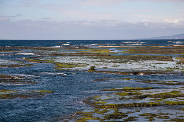 Coastline formed by volcanic activity in Ogi coast in Sado Island, Niigata prefecture, Japan.