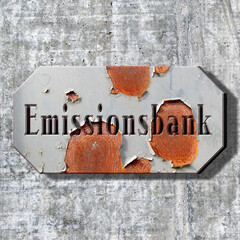 "Emissionsbank" - Wort, Schriftzug bzw. Text als 3D Illustration, 3D Rendering, Computergrafik