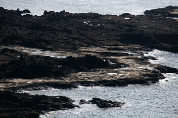 Coastline formed by volcanic activity in Ogi coast in Sado Island, Niigata prefecture, Japan.