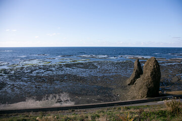Coastline formed by volcanic activity in Ogi coast in Sado Island, Niigata prefecture, Japan.