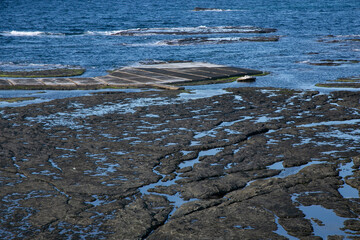 Coastline formed by volcanic activity in Ogi coast in Sado Island, Niigata prefecture, Japan.