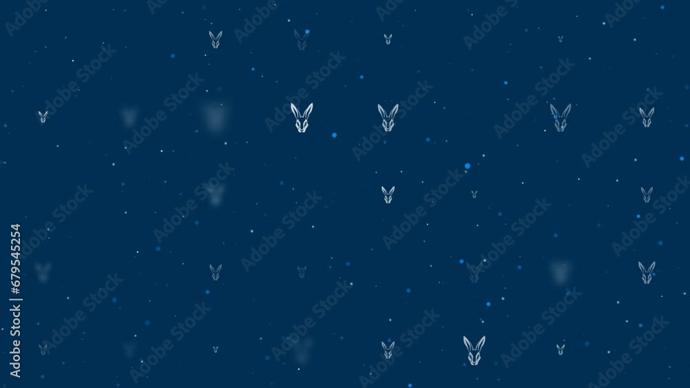 Poster template animation of evenly spaced hare's head symbols of different sizes and opacity. animation of