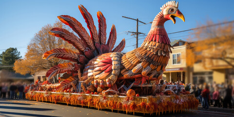 Thanksgiving float making its way through the parade