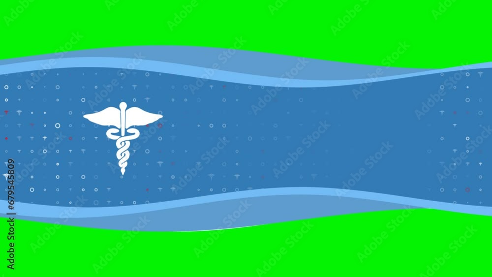 Aufkleber animation of blue banner waves movement with white caduceus symbol on the left. on the background th