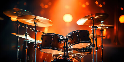 Bright lights casting a glow on a backdrop of drums