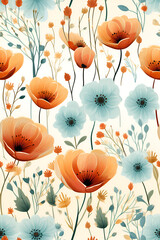 Seamless floral pattern with poppies generated AI
