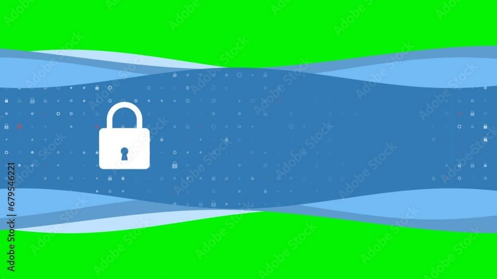 Poster animation of blue banner waves movement with white padlock symbol on the left. on the background the