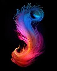 A close up of a colorful feather on a black background. Generative AI.