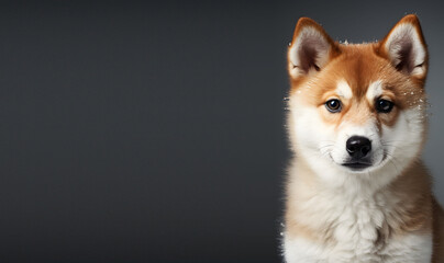 Red baby shiba inu on gray background generated AI