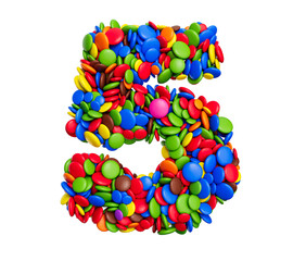 Letter 5 Digit of multicolored rainbow candies Festive isolated on white background 3d illustration