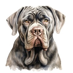 Neapolitan Mastiff Dog Watercolor Portrait