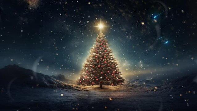 Colorful christmas trees in winter landscape. seamless looping time lapse video animation background, cartoon style. Generated with AI