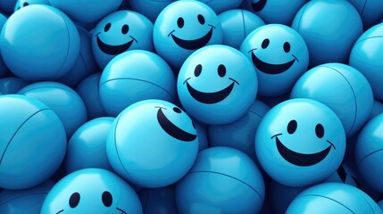 World Day of Smiles. Blue balls with painted smiles on a blue background.