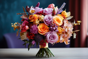 Fresh, lush bouquet of colorful flowers. large bouquet of multicolored flowers of different species.