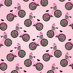 Seamless pattern with retro bicycle. Evening background.