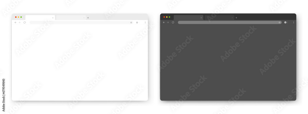 Poster browser windows. a set of realistic empty browser windows in white and gray with a toolbar, search b