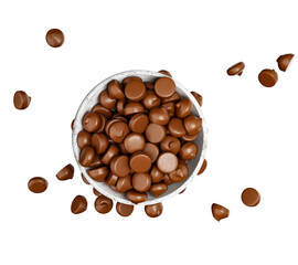 Chocolate Chips in a White porcelain Bowl 3d illustration
