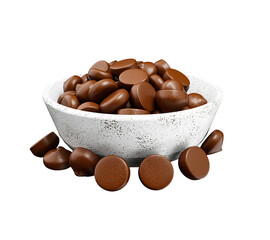 Chocolate Chips in a White porcelain Bowl 3d illustration