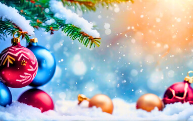 Naklejka na ściany i meble blue christmas background, christmas tree background, blue christmas background with snowflakes