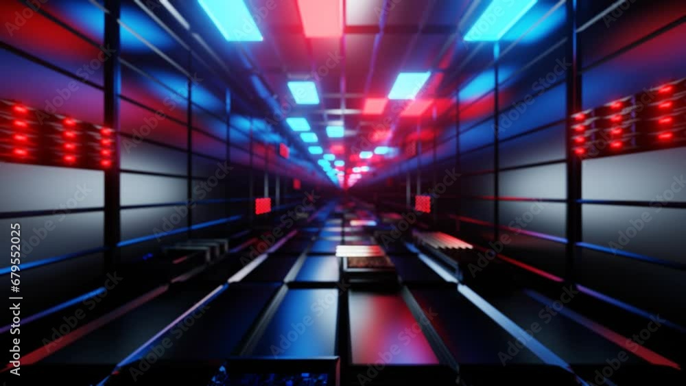 Aufkleber endless movement through a rotating dark tunnel with a fan and flashing red lights. looping abstract