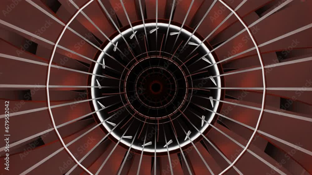 Aufkleber endless movement through a rotating dark tunnel with a fan and flashing red lights. looping abstract