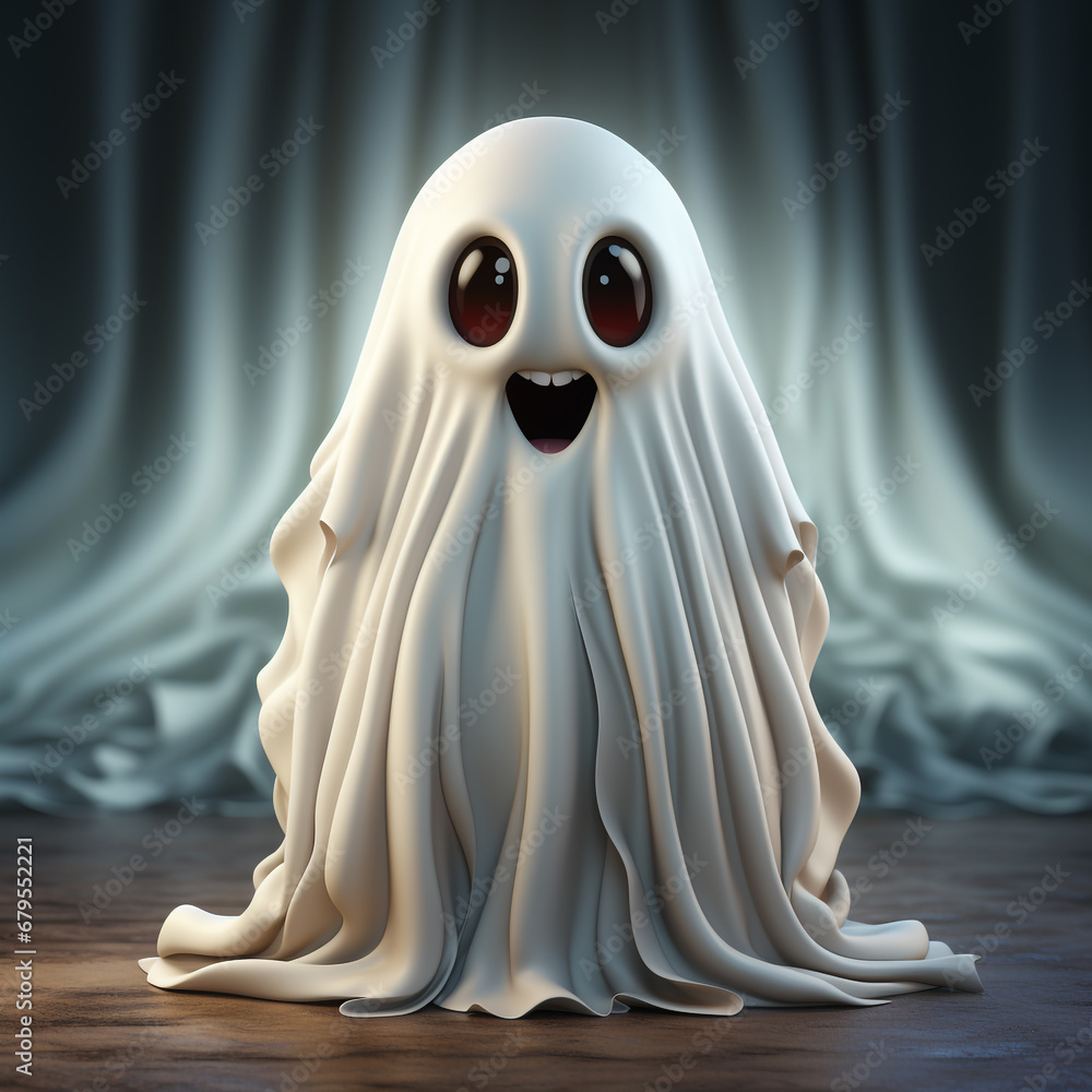 Poster 3d cartoon of an white ghost