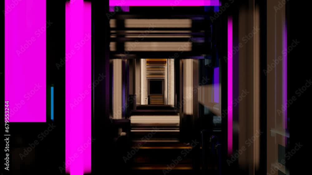 Poster endless movement through frames with the inscription nft. crypto art concept. 3d render