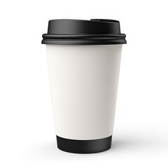 Paper coffee cup with black lid on a white background