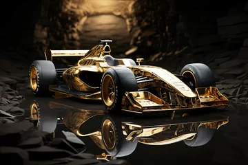 Foto auf Acrylglas golden racing car for the winner of formula one race © alexkoral