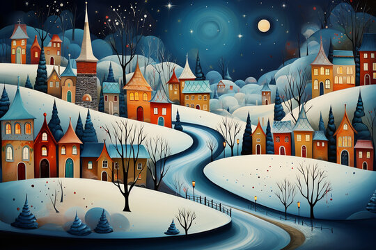 Magic Christmas town at winter