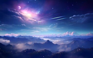 Dreamy Night Sky Over the Majestic Mountains
